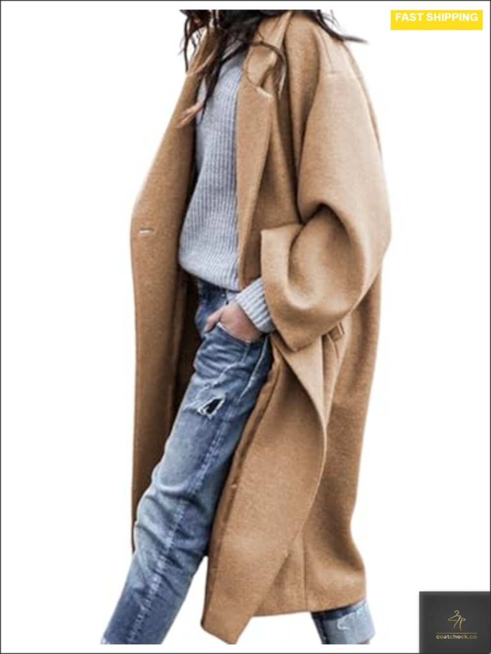 Women's Oversized Wool Blend Double Breasted Long Pea Coat Fall Winter